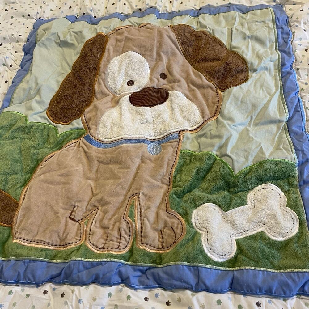 Baby Crib Blanket Quilted Doggie Paws Pet Animals Patchwork Nursery 42”x33” - Picture 2 of 5